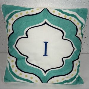 Pottery Barb Teen White Aqua Navy Blue Embroidered I Throw Pillow 16x16”